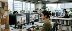 Woman do 3d rendering interior design